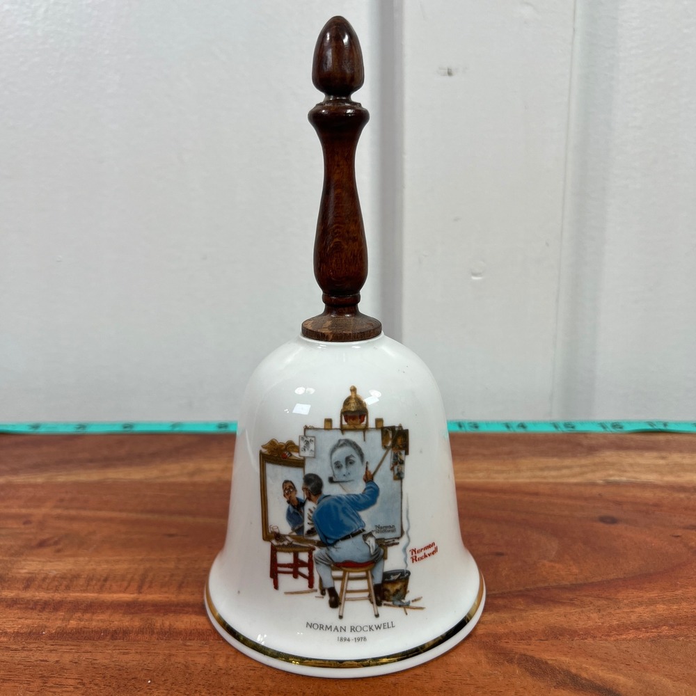 Norman Rockwell Triple Self-Portrait Danbury Mint Porcelain Bell 1979 Vintage